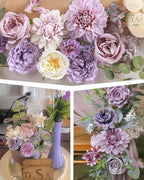 Artificial Flowers Combo Set, Purple Silk Roses, Peonies, Dahlias with Stems for DIY Wedding Bouquets, Baby, alternate view 4