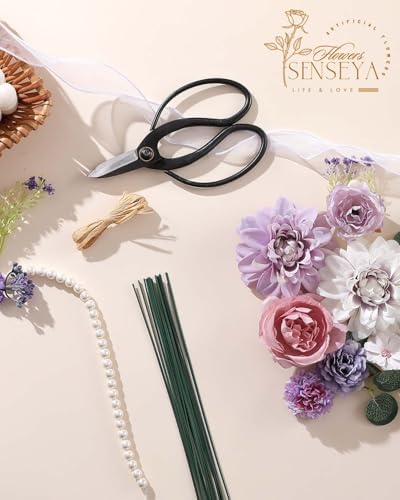 Artificial Flowers Combo Set, Purple Silk Roses, Peonies, Dahlias with Stems for DIY Wedding Bouquets, Baby, alternate view 5