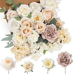 Artificial Flowers Combo White Flowers Mix Silk Flowers Dahlia Roses with Stems for DIY Wedding Bridal Bouquets