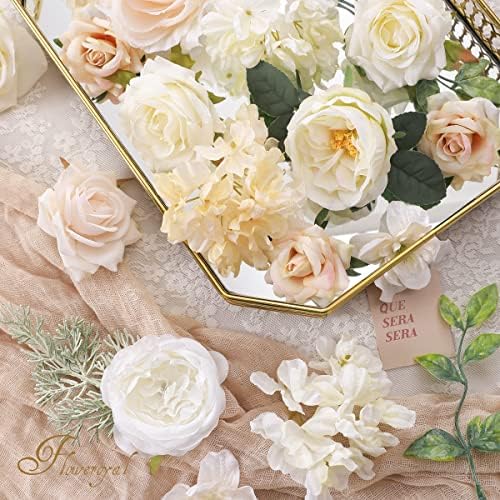 Artificial Flowers Combo White Flowers Mix Silk Flowers Dahlia Roses with Stems for DIY Wedding Bridal Bouquets, alternate