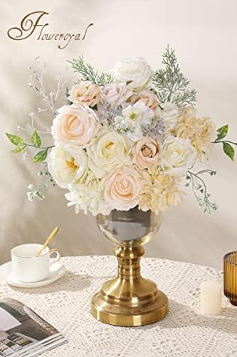 Artificial Flowers Combo White Flowers Mix Silk Flowers Dahlia Roses with Stems for DIY Wedding Bridal Bouquets, alternate