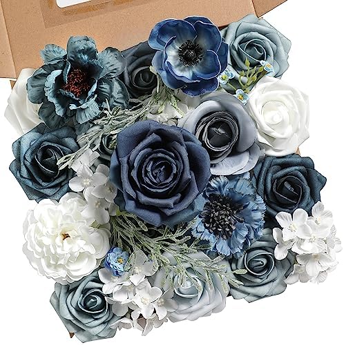Artificial Flowers Dusty Blue Rose Flowers Combo for DIY Wedding Bouquets Centerpieces Arrangements Party Baby