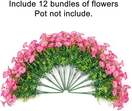 Artificial Flowers Fake Plants for Outdoors Decoration, 12 Bundles Pink Silk Morning Glory with Eucalyptus, alternate view 4