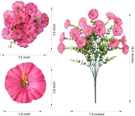 Artificial Flowers Fake Plants for Outdoors Decoration, 12 Bundles Pink Silk Morning Glory with Eucalyptus, alternate view 5