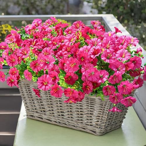 Artificial Flowers Fake Plants for Outdoors Decoration, 12 Bundles Silk Morning Glory with Eucalyptus Realistic, alternate