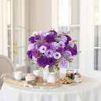 Artificial Flowers Fake Purple Flowers Bouquet 4 Pack Silk Roses, alternate view 2