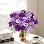Artificial Flowers Fake Purple Flowers Bouquet 4 Pack Silk Roses, alternate view 4