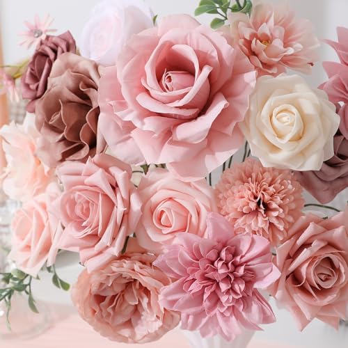 Artificial Flowers Fake Rose Flowers Dahlia with Stems for DIY Wedding Bridal Bouquets, Baby Shower, Floral, alternate view 2