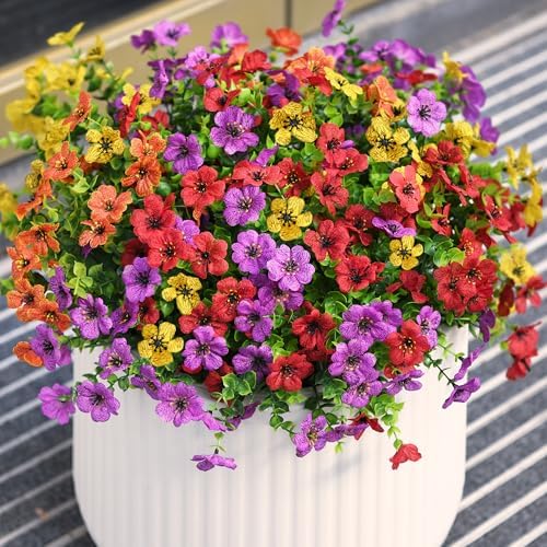 Artificial Flowers for Outdoor Faux Plants Fake Flowers Spring Decor in Purple Red Orange Yellow