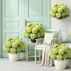 Artificial Flowers for Outdoors, 4 PCS Green Fake Silk Hydrangea Flower Stems for Bouquets UV Resistant, alternate view 5