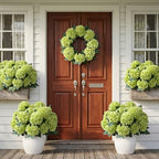 Artificial Flowers for Outdoors, 4 PCS Green Fake Silk Hydrangea Flower Stems for Bouquets UV Resistant, alternate view 6