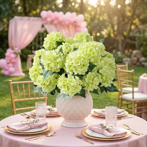 Artificial Flowers for Outdoors, 4 PCS Green Fake Silk Hydrangea Flower Stems for Bouquets UV Resistant, alternate view 7