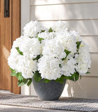 Artificial Flowers for Outdoors, 4 PCS White Fake Silk Hydrangea Flower Stems for Bouquets UV Resistant