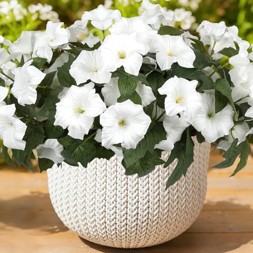 Artificial Flowers for Outdoors, Faux Petunias Spring Summer Decoration, Fake Flowers Plants UV Resistant Look