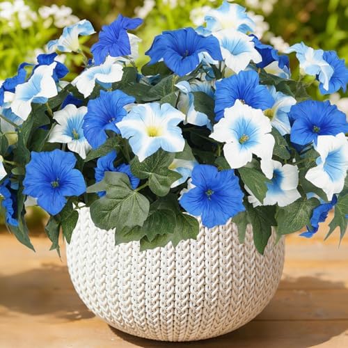 Artificial Flowers for Outdoors, Faux Petunias Spring Summer Decoration, Fake Flowers Plants UV Resistant Look
