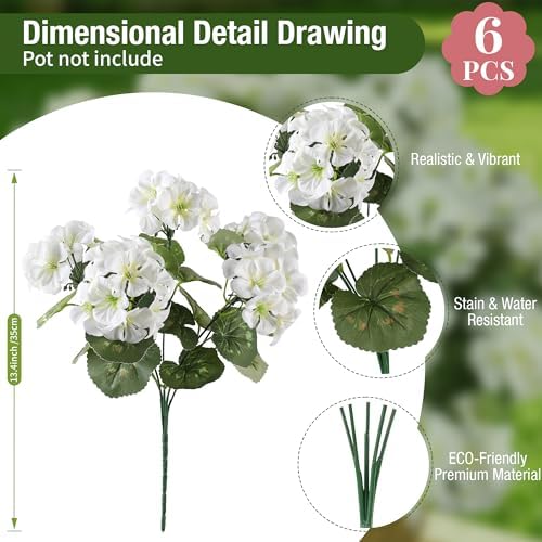 Artificial Flowers for Outdoors Spring Summer Decor 12 Bundles in White, alternate view 2