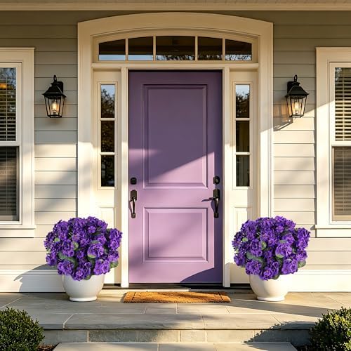 Artificial Flowers for Outdoors UV Resistant Fake Silk Geraniums in Puple, alternate view 3