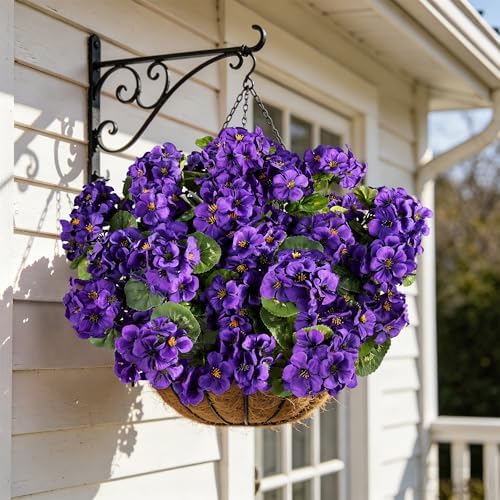 Artificial Flowers for Outdoors UV Resistant Fake Silk Geraniums in Puple, alternate view 4