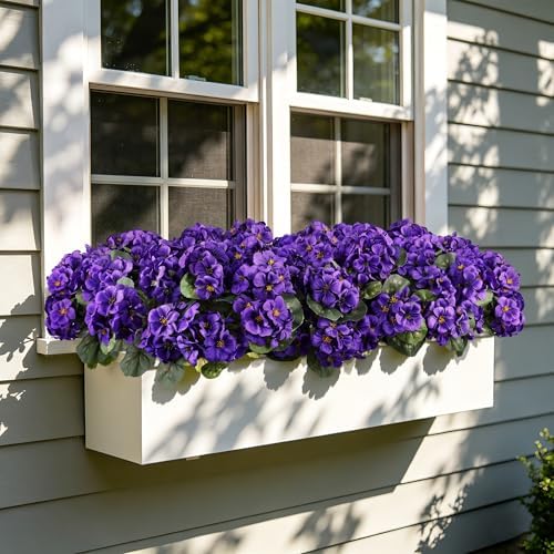 Artificial Flowers for Outdoors UV Resistant Fake Silk Geraniums in Puple, alternate view 5