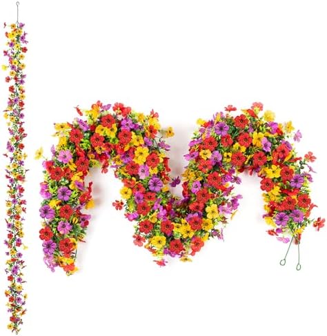 Artificial Flowers Garland Ivy, 4 Pack 5.9 FT Spring Summer Decor UV Resistant Fake Mums Floral Vine Silk Daisy
