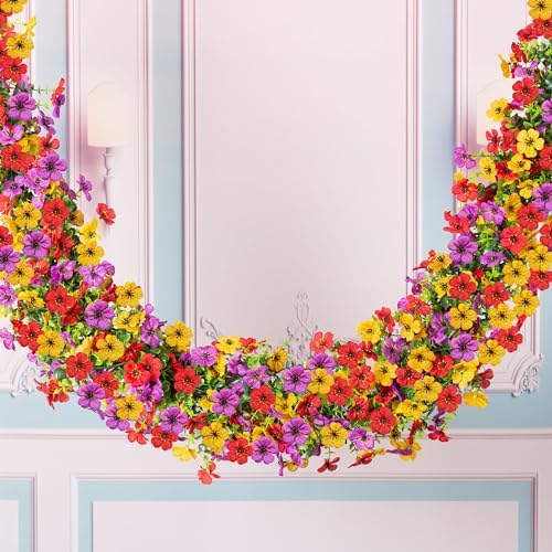 Artificial Flowers Garland Ivy, 4 Pack 5.9 FT Spring Summer Decor UV Resistant Fake Mums Floral Vine Silk Daisy, alternate