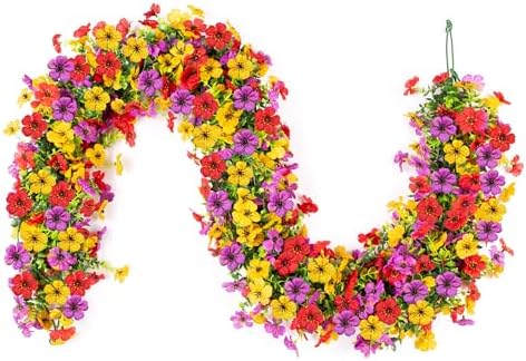 Artificial Flowers Garland Ivy, 4 Pack 5.9 FT Spring Summer Decor UV Resistant Fake Mums Floral Vine Silk Daisy, alternate