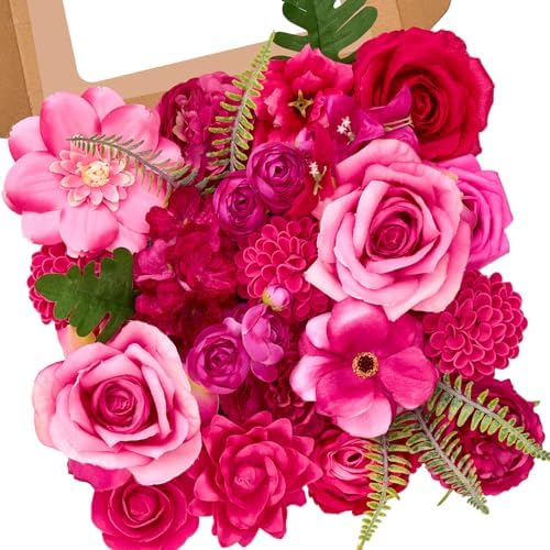 Artificial Flowers Hot Pink Magenta Fake Silk Flowers for Wedding in Hot Pink