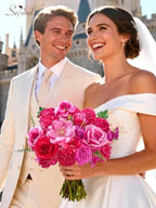 Artificial Flowers Hot Pink Magenta Fake Silk Flowers for Wedding in Hot Pink, alternate view 2