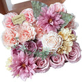 Artificial Flowers Pink Bouquet Fake Flower Dahlia Roses with Stems in Y(pink, Peach)