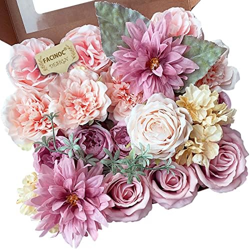 Artificial Flowers Pink Bouquet Fake Flower Dahlia Roses with Stems in Y(pink, Peach)
