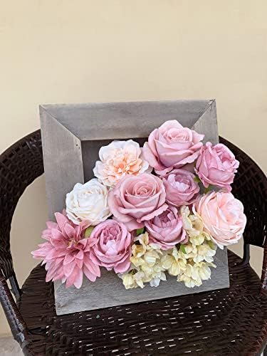 Artificial Flowers Pink Bouquet Fake Flower Dahlia Roses with Stems in Y(pink, Peach), alternate view 3