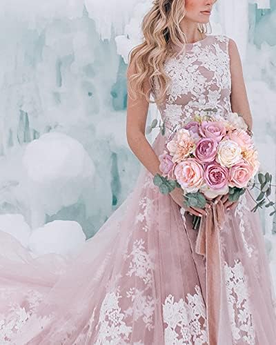 Artificial Flowers Pink Bouquet Fake Flower Dahlia Roses with Stems in Y(pink, Peach), alternate view 4