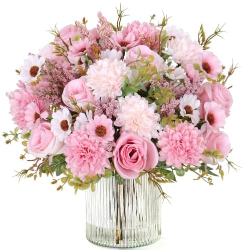 Artificial Flowers Pink Silk Flower Bouquet 4 Packs Silk Roses in Pink