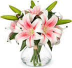 Artificial Flowers Tiger Lily Real Touch with Vase Easter Lily Pink Lilies Silk Faux Flowers Arrangements in