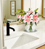 Artificial Flowers Tiger Lily Real Touch with Vase Easter Lily Pink Lilies Silk Faux Flowers Arrangements in, alternate view