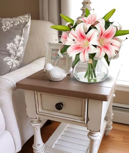 Artificial Flowers Tiger Lily Real Touch with Vase Easter Lily Pink Lilies Silk Faux Flowers Arrangements in, alternate view