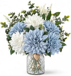 Artificial Flowers with Vase, Floral Centerpieces for Tables, Blue&White in Blue&white