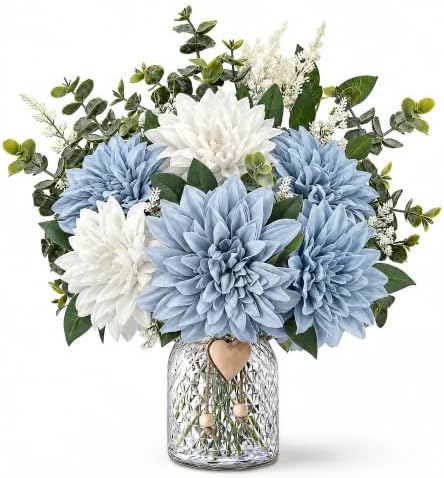 Artificial Flowers with Vase, Floral Centerpieces for Tables, Blue&White in Blue&white