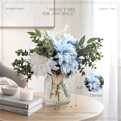 Artificial Flowers with Vase, Floral Centerpieces for Tables, Blue&White in Blue&white, alternate view 2