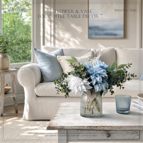 Artificial Flowers with Vase, Floral Centerpieces for Tables, Blue&White in Blue&white, alternate view 4