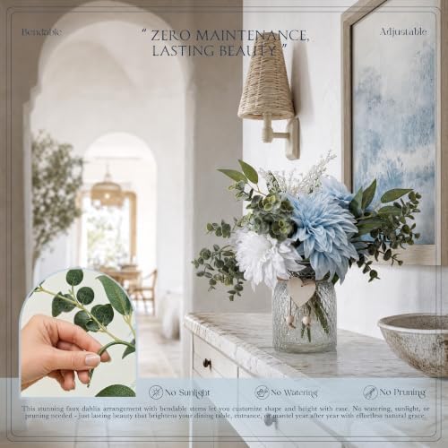 Artificial Flowers with Vase, Floral Centerpieces for Tables, Blue&White in Blue&white, alternate view 5