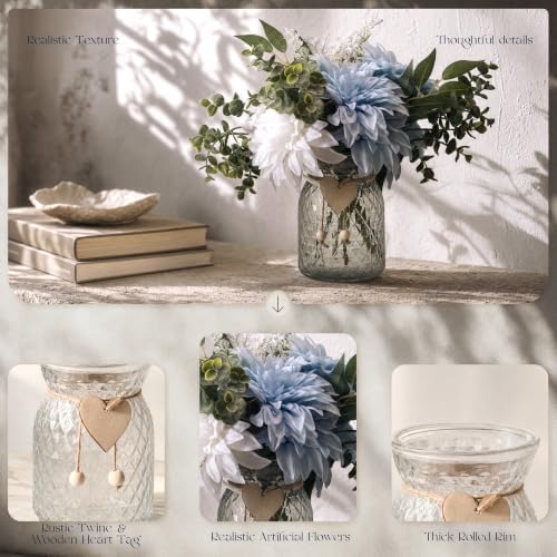 Artificial Flowers with Vase, Floral Centerpieces for Tables, Blue&White in Blue&white, alternate view 6
