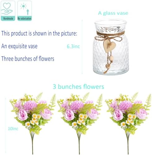 Artificial Flowers with Vase Purple Fake Peony in Glass Vase, alternate view 2