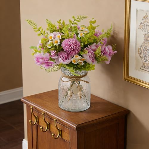 Artificial Flowers with Vase Purple Fake Peony in Glass Vase, alternate view 5