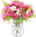 Artificial Flowers with Vase Rose Red Peony in Glass Vase