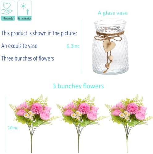 Artificial Flowers with Vase Rose Red Peony in Glass Vase, alternate view 2