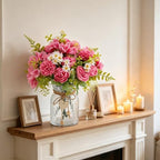 Artificial Flowers with Vase Rose Red Peony in Glass Vase, alternate view 4