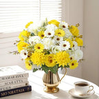 Artificial Flowers Yellow Silk Flower Bouquet 4 Packs Silk Roses in White Yellow, alternate view 4