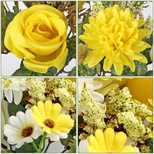 Artificial Flowers Yellow Silk Flower Bouquet 4 Packs Silk Roses in White Yellow, alternate view 5