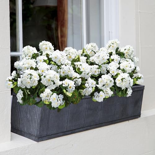 Artificial Geranium Fake Flowers for Outdoors Decoration, 6 Bundles Silk Geraniums White Flower UV Resistant, alternate view